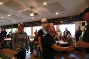 KIM & DOUG WYMAN PRESENTING AWARDS AT the 2017 October Corridor Clay Crushers tournament - 2nd Annual Pheasants Forever shootout hosting 9 collegiate trap teams at Otter Creek in Cedar Rapids Iowa